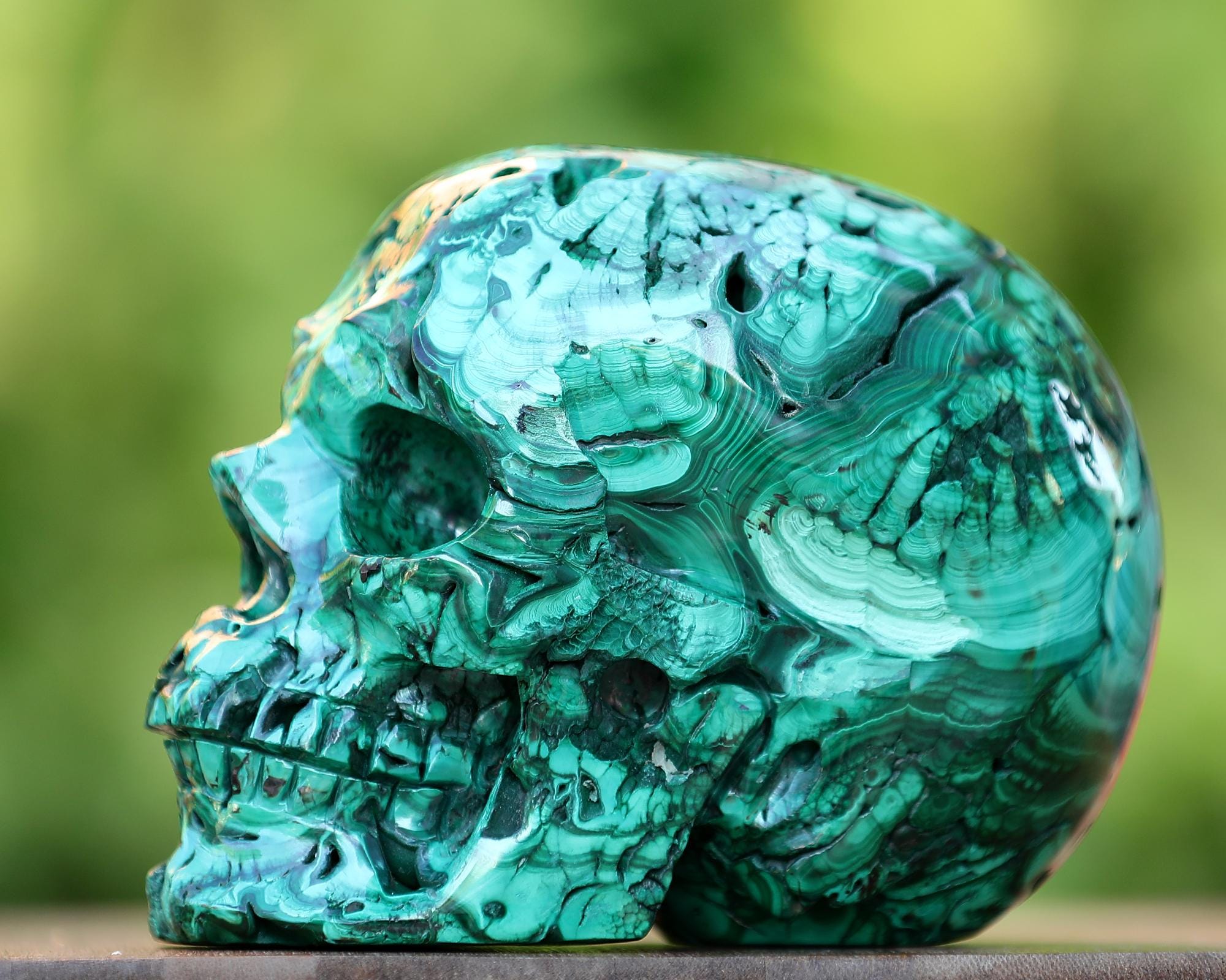 Hand Carved 6.0” Natural Malachite Crystal Skull Sculpture - Etsy