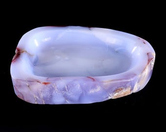 6” Natural Blue Chalcedony Hand Carved Fruit Tray,Jewelry Dish, Unique Crystal Carving Ashtray for Home Decor, Handcrafted Gift