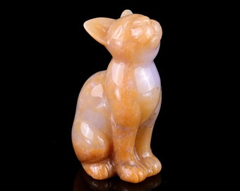 2.9” Natural Chalcedony Hand Carved Crystal Cat Sculpture, Unique Crystal Carving for Home Decor & Collectors, Handcrafted Gift