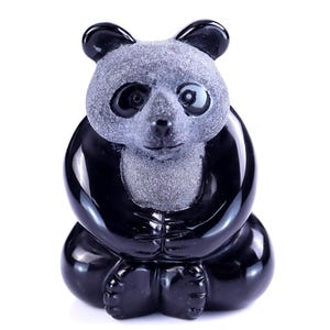 2.9” Natural Black Obsidian Hand Carved Crystal Panda Sculpture, Unique Crystal Carving for Home Decor & Collectors, Handcrafted Gift