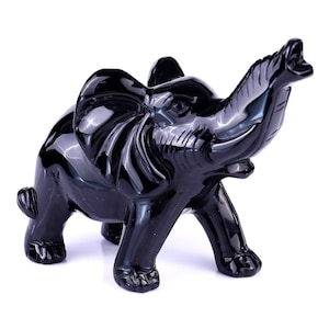 Scultura di elefante in ossidiana nera intagliata a mano: decorazione per la casa in cristallo (5,3&quot;)
