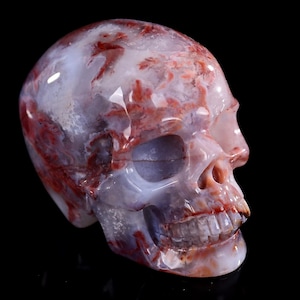 3” Natural Red Agate Hand Carved Crystal Skull Sculpture, Unique Crystal Carving for Home Decor & Collectors, Handcrafted Gift