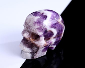 3.0" Natural Chevron Amethyst Crystal Skull: Hand-Carved Sculpture, Unique Home Decor