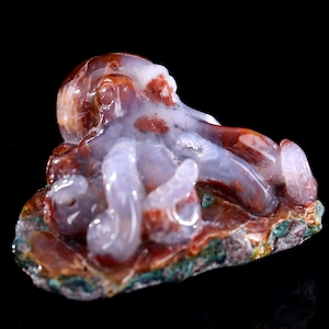 Escultura de pulpo de cristal de ágata roja natural tallada a mano de 7,6 cm. Talla de cristal única. Decoración del hogar y artículos de colección. Regalo artesanal.