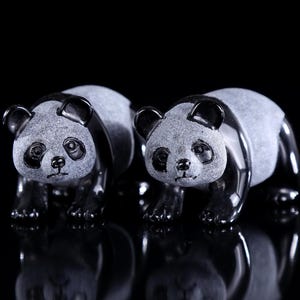 2.9” Natural Black Obsidian Hand Carved Crystal Panda Sculpture, Unique Crystal Carving for Home Decor & Collectors, Handcrafted Gift