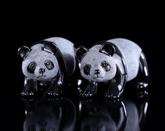 2.9” Natural Black Obsidian Hand Carved Crystal Panda Sculpture, Unique Crystal Carving for Home Decor & Collectors, Handcrafted Gift