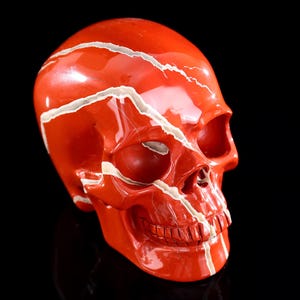 Red Jasper Crystal Skull Sculpture: 4.4&quot; Hand Carved Home Decor