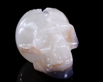 2.8” Natural Geode Agate Hand Carved Crystal Skull Sculpture, Unique Crystal Carving for Home Decor & Collectors, Handcrafted Gift