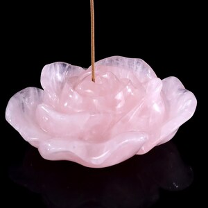 Rose Quartz Incense Holder: Hand Carved Crystal Sculpture, Home Decor