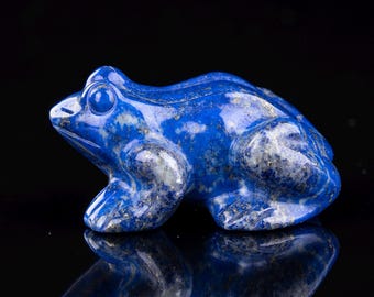 2" Hand Carved Lapis Lazuli Frog Sculpture, Tiger Eye/ Blue Chalcedony Frog, Small Crystal Figurine, Home Decor, Gift
