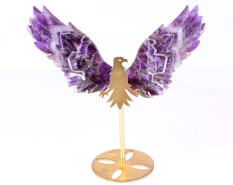 Hand Carved Dream Amethyst Eagle Wings Sculpture: Home Decor Gift