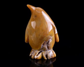 3.3” Natural Chalcedony Hand Carved Crystal Penguin Sculpture, Unique Crystal Carving for Home Decor & Collectors, Handcrafted Gift