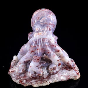 Red Agate Crystal Octopus Sculpture: Hand Carved Home Decor (4.5 inch)