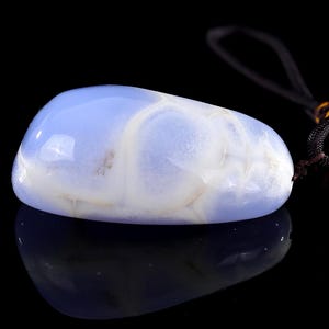 Piedra de palma pulida de calcedonia azul natural de 2,7 pulgadas, tallada a mano, cristal único para coleccionistas, regalo artesanal.