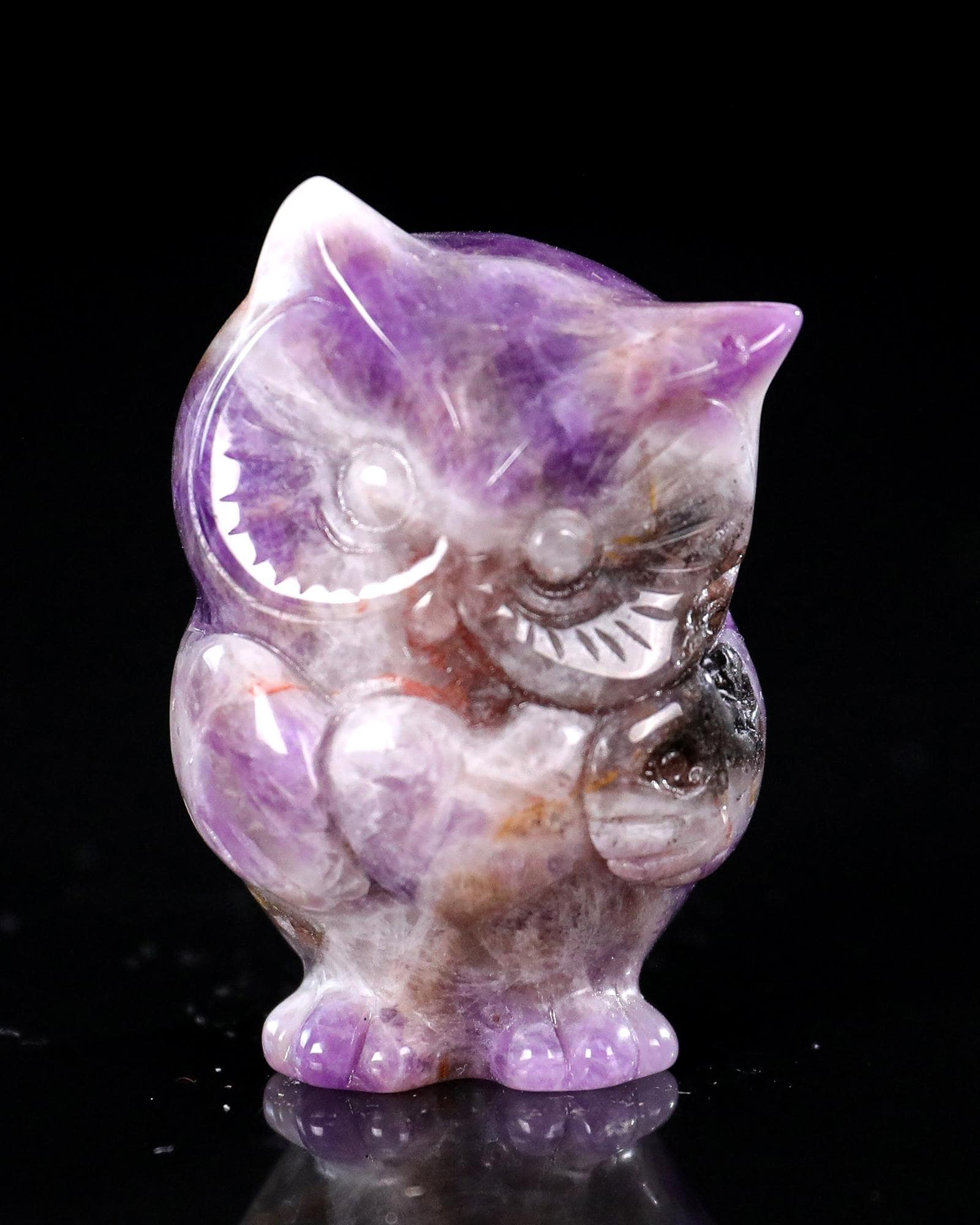 2.0" Natural Amethyst Hand Carved Crystal Owl Sculpture, Unique Crystal Carving for Home Decor 