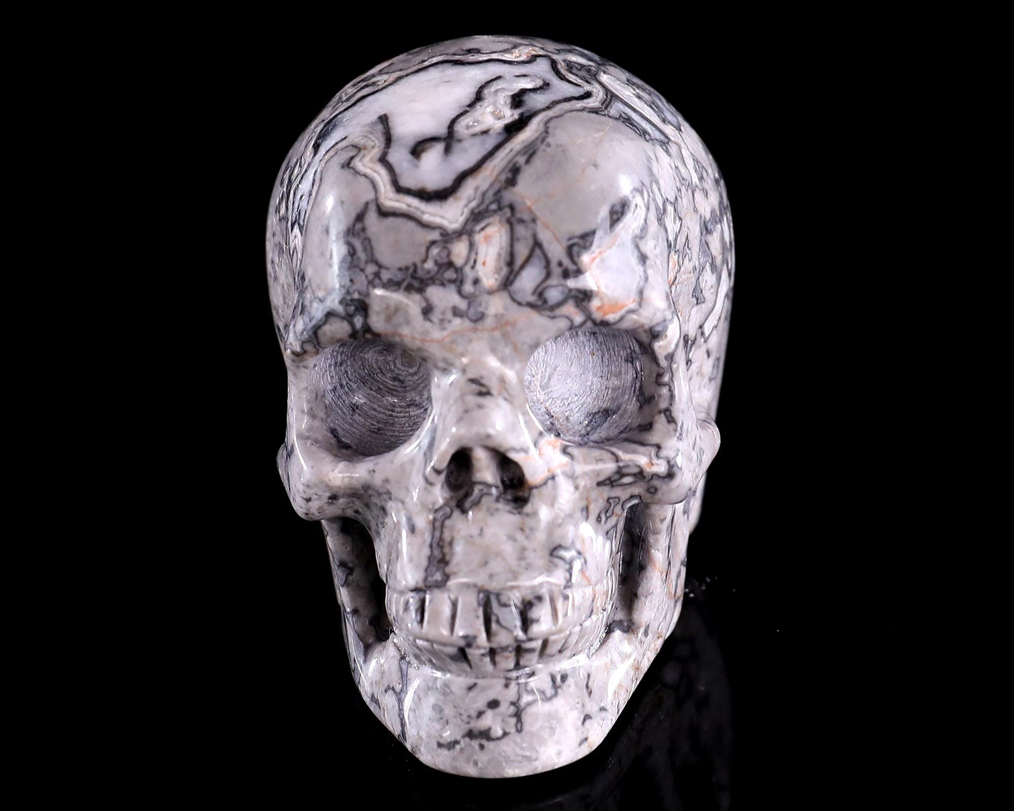 Natural Map Jasper Crystal Skull: Handcrafted Sculpture, Home