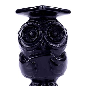 Scultura di gufo in cristallo di ossidiana nera naturale da 3 pollici, intagliata a mano, pezzo unico per l&#39;arredamento della casa e per collezionisti, regalo artigianale.