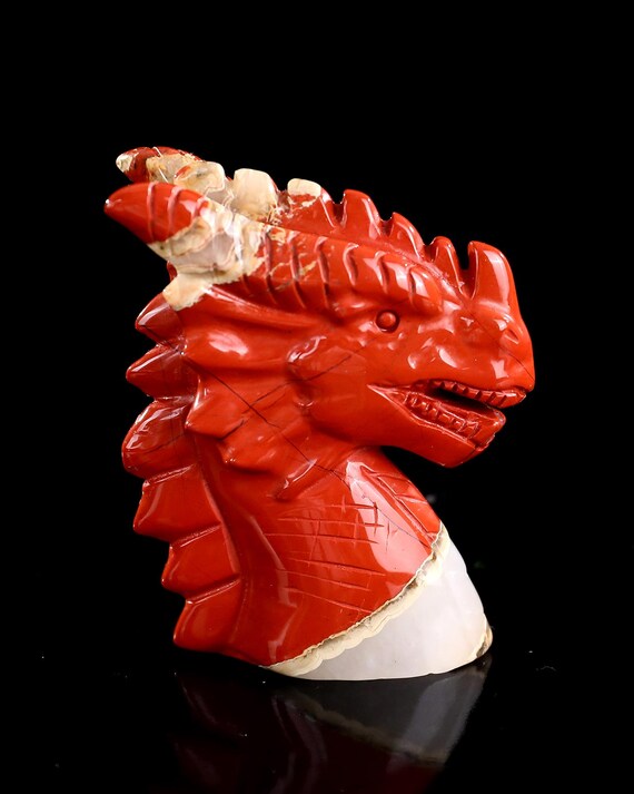 Red Jasper Crystal Dragon Head Sculpture: Hand Carved Home Decor