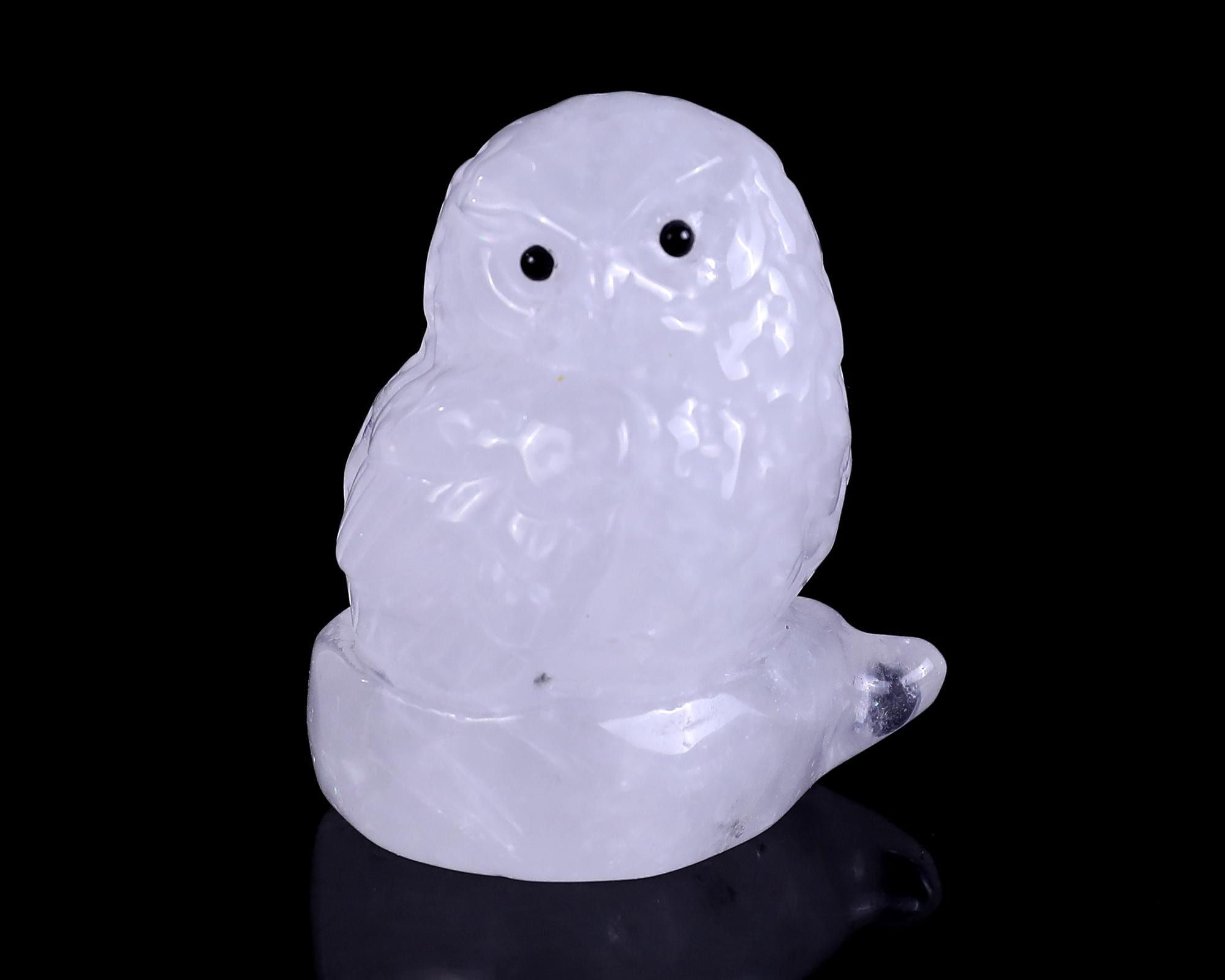 Angolan Quartz Crystal Owl Sculpture: Hand Carved Home Decor (2.5")