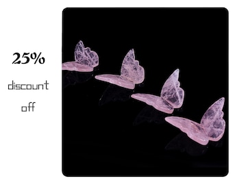 Natural Rose Quartz Hand Carved Crystal Butterfly Sculpture Set, Unique Crystal Carving for Home Decor & Collectors, Handcrafted Gift