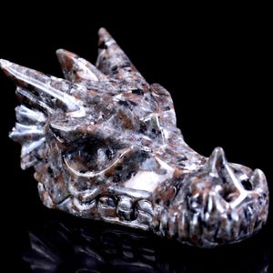 3.9” Natural Yooperlite Hand Carved Crystal Dragon Skull Sculpture, Unique Crystal Carving, Home Decor & Collectors, Handcrafted Gift
