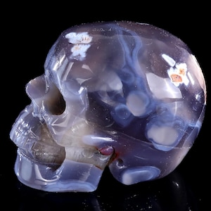 3.9” Natural Agate Hand Carved Crystal Skull Sculpture, Unique Crystal Carving for Home Decor & Collectors, Handcrafted Gift