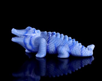 5.3” Natural Blue Aventurine Hand Carved Crystal Crocodile Sculpture, Unique Crystal Carving for Home Decor & Collectors, Handcrafted Gift