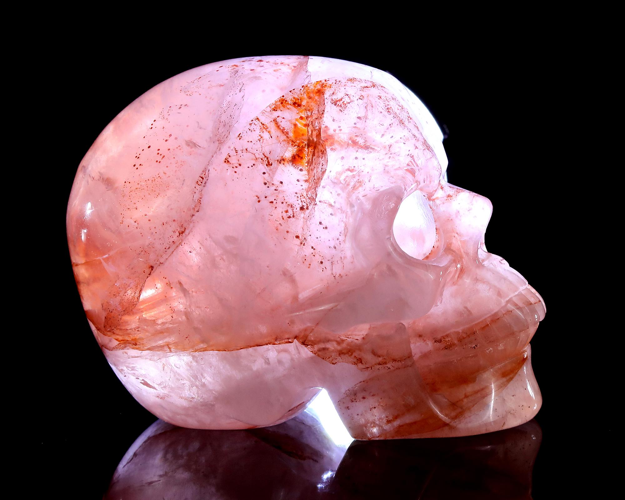 3.0” Natural Quartz Red Hematoide Hand Carved Crystal Skull Sculpture, Unique Crystal Carving, Home Decor & Collectors, Handcrafted Gift
