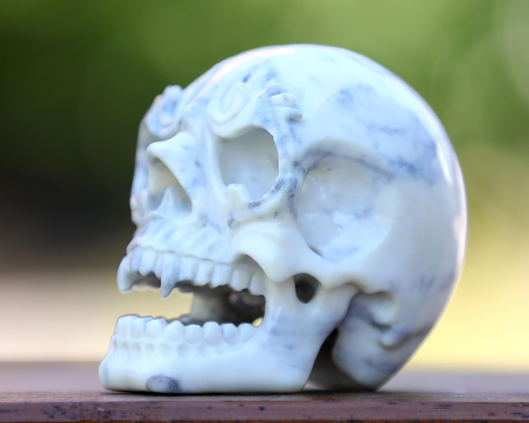 White Jade Crystal Skull: Hand-carved Sculpture, Home Decor (3.8