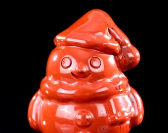 Red Jasper Crystal Snowman Sculpture: Hand Carved Home Decor (2")