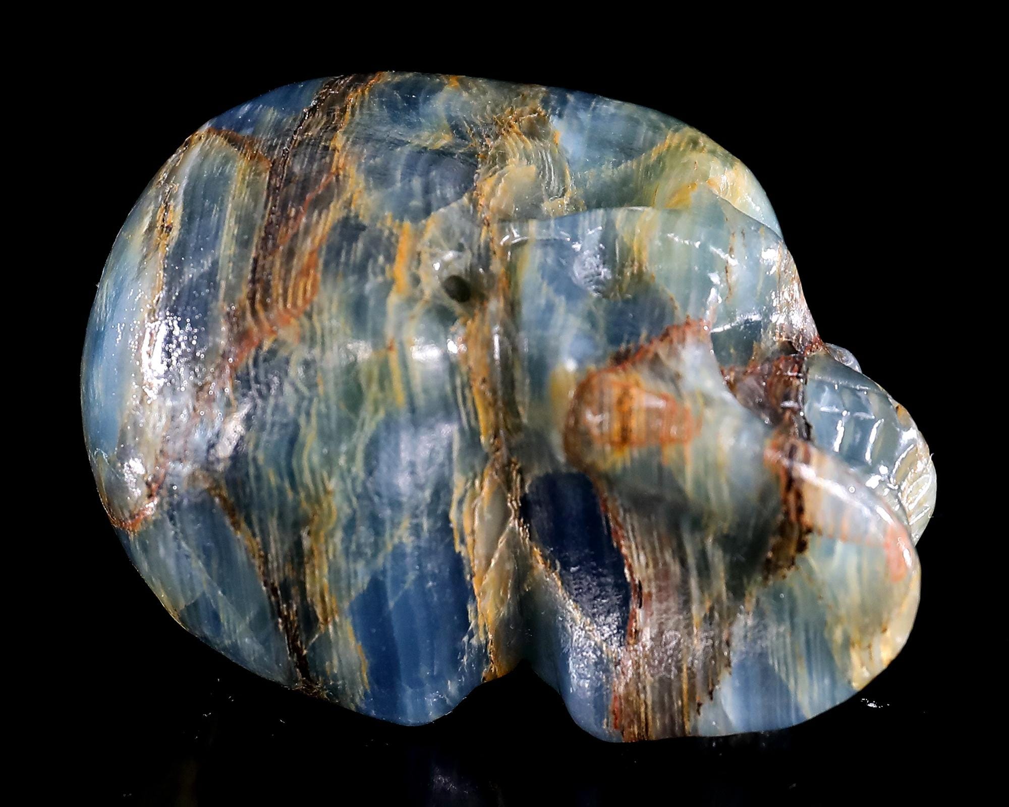 ブルーオニキス　スカル ブルーオニキスクリスタルスカル：手彫り彫刻、ホーム