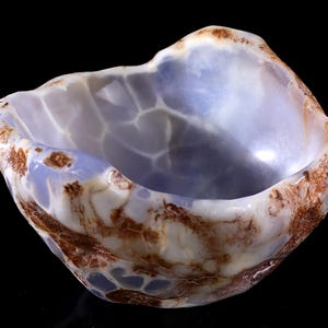 Hand Carved Blue Chalcedony Bowl: Crystal Jewelry Dish, Home Decor