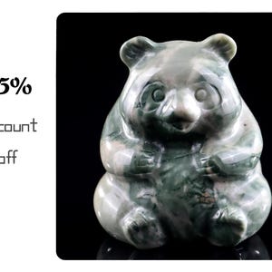 5,1 cm natürliche Jiulong Jade handgeschnitzte Kristallpanda Skulptur, einzigartige Kristallschnitzerei für Wohnkultur und Sammler, handgefertigtes Geschenk