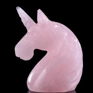 Hand Carved Rose Quartz Crystal Unicorn Sculpture (3.9&quot;)
