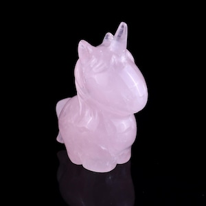 Hand Carved Rose Quartz Crystal Unicorn Sculpture: Home Decor Gift (2.9”)
