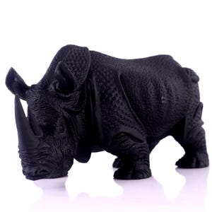 Scultura di rinoceronte in ossidiana nera intagliata a mano: regalo per la casa (8,3&quot;)