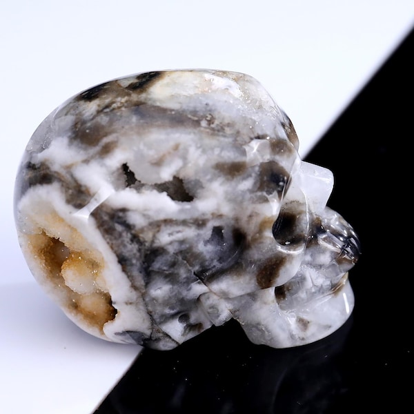 Natürlicher Geode Achat Kristall Schädel: Handgeschnitzte Skulptur, Einzigartiges Wohn Dekor