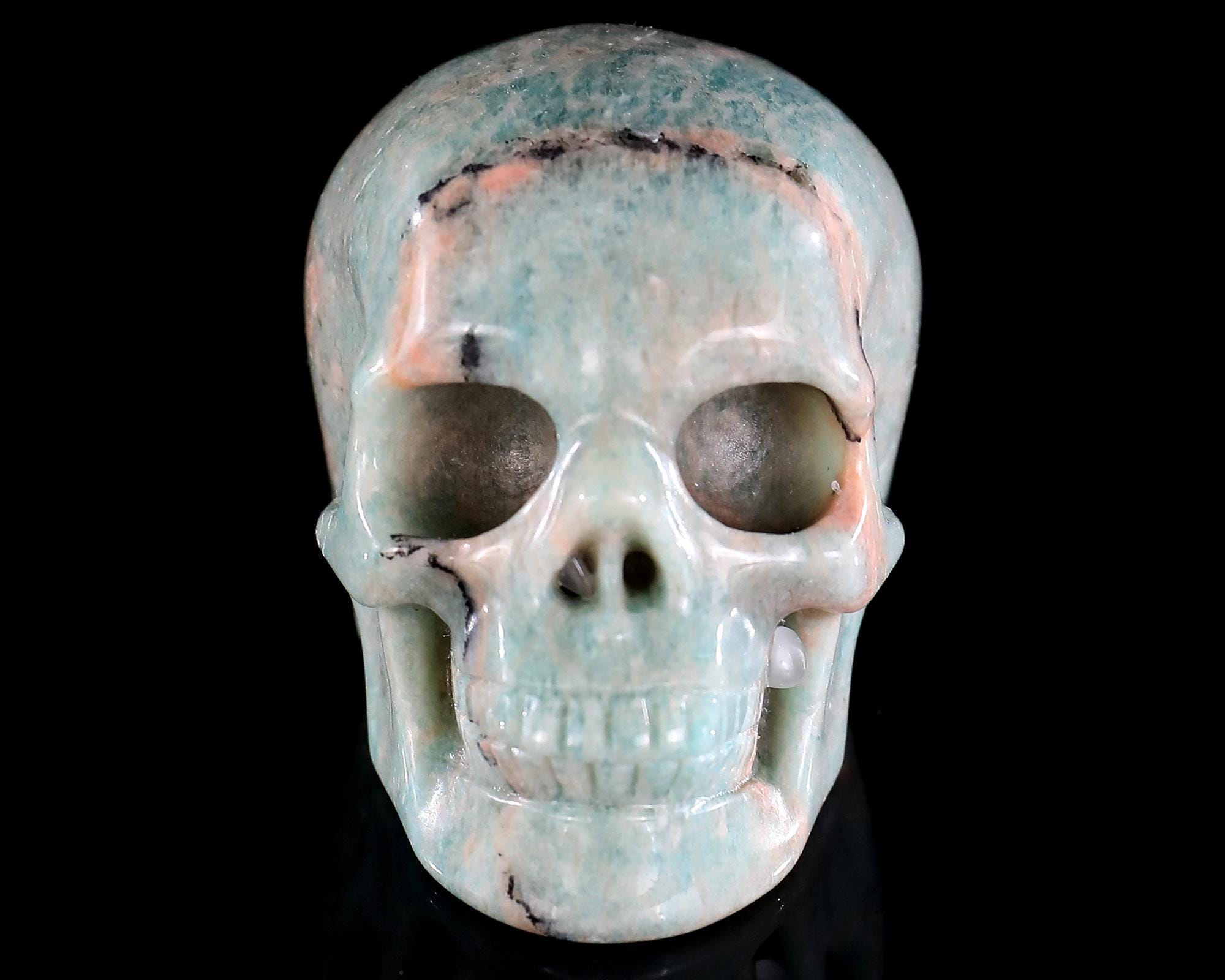 手彫りのアマゾナイトクリスタルスカル：2.2インチのホーム