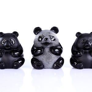 2.9” Natural Black Obsidian Hand Carved Crystal Panda Sculpture, Unique Crystal Carving for Home Decor & Collectors, Handcrafted Gift