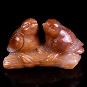 Chalcedony Crystal Birds Sculpture: Hand Carved Home Decor