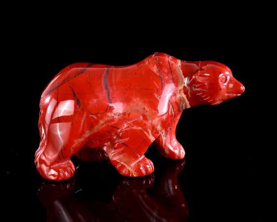 オーシャンジャスパー　しろくま　置物 レッドジャスパーのシロクマの彫刻：手彫りのクリスタル装飾（2.7
