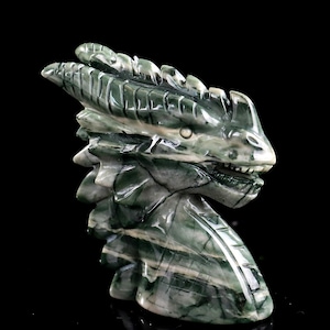Hand Carved Jiulong Jade Dragon Head Sculpture: Unique Crystal Carving