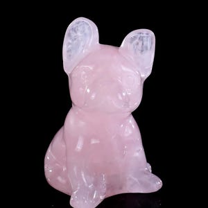 2.7” Natural Rose Quartz Hand Carved Crystal Dog Sculpture, Unique Crystal Carving for Home Decor & Collectors, Handcrafted Gift
