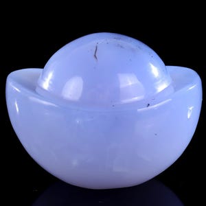 4.0” Natural Blue Chalcedony Hand Carved Crystal Gold Ingot Sculpture, Unique Crystal Carving for Home Decor & Collectors, Handcrafted Gift