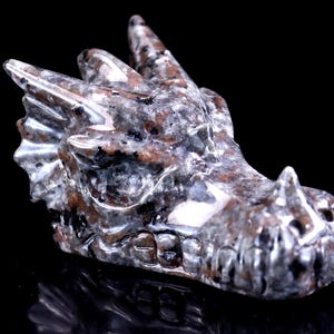 3.5” Natural Yooperlite Hand Carved Crystal Dragon Skull Sculpture, Unique Crystal Carving, Home Decor & Collectors, Handcrafted Gift