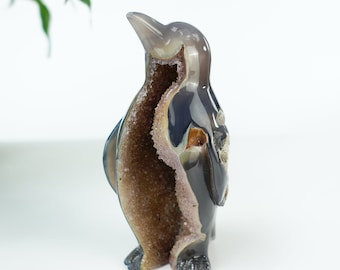 5 '' Natürliche Kristall Geode Achat Pinguin Hand Schnitzerei Dekor Geschenk Kunst Heilung, Tier Pinguin Geschnitzt, Tierskulptur, Realistischer Pinguin 1Stk