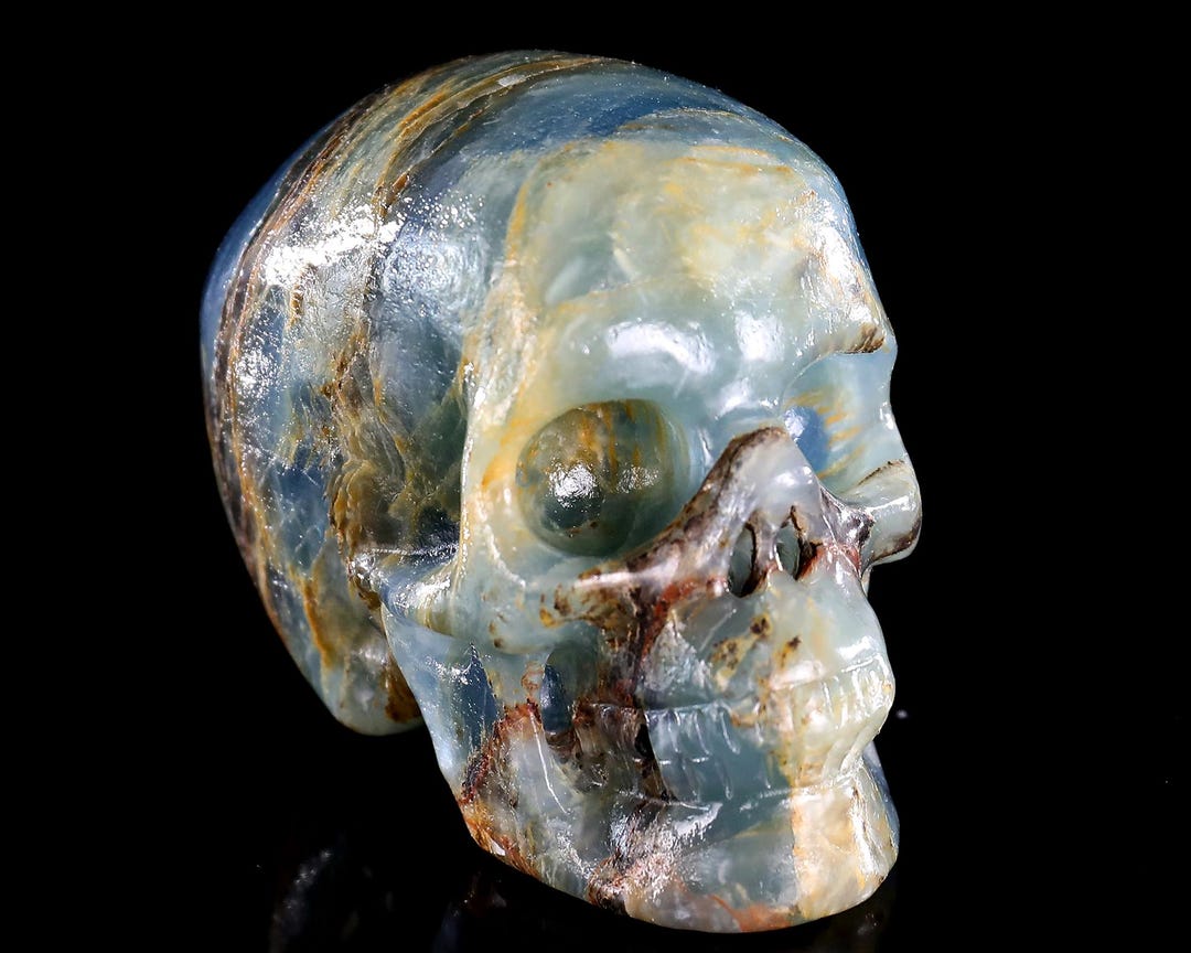 ブルーオニキス　スカル ブルーオニキスクリスタルスカル：手彫り彫刻、ホーム