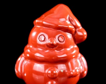 Red Jasper Crystal Snowman Sculpture: Hand Carved Home Decor, 2"