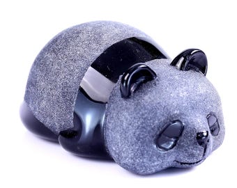 3.0” Natural Black Obsidian Hand Carved Crystal Panda Sculpture, Unique Crystal Carving for Home Decor & Collectors, Handcrafted Gift