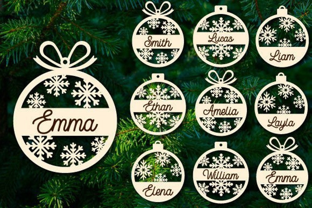 Christmas Name Ornament Svg, Split Snowflake Svg, Laser Cut Party Décor